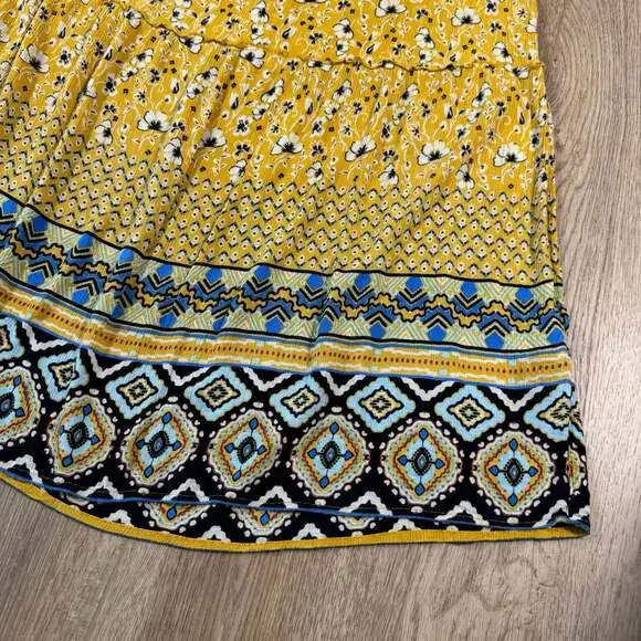 Natura Yellow Floral Boho Maxi Dress XS Tribal Border Hem - Picture 4 of 12